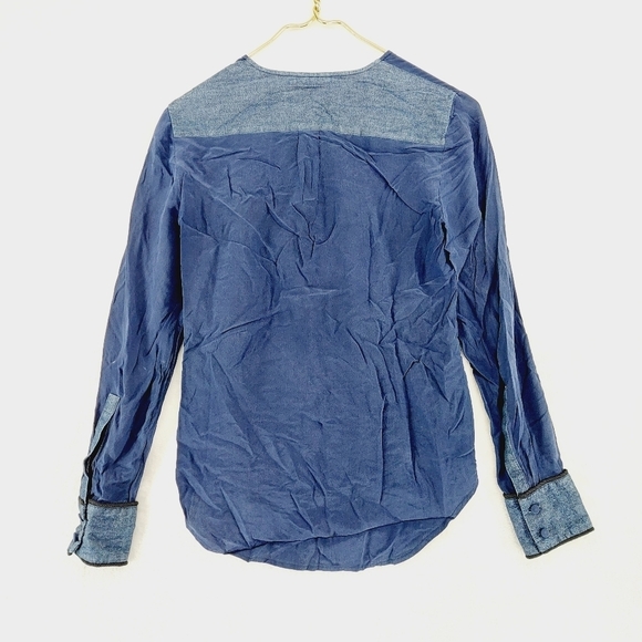 J. Crew Blue Two Fabric Button Up Long Sleeve Sheer Shirt Blouse P2301 - Picture 4 of 7